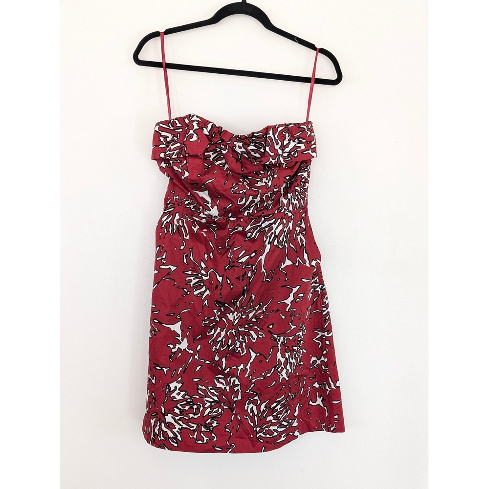The Limited Womens Red Abstract Floral Strapless Cocktail Dress Pockets Size 4